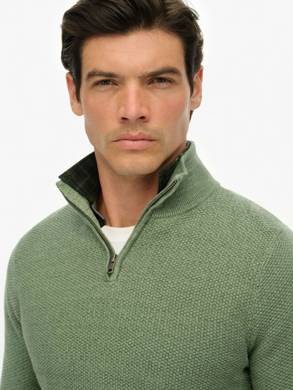 Superdry Green Cotton Texture Half-Zip Jumper