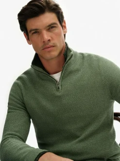 Superdry Green Cotton Texture Half-Zip Jumper