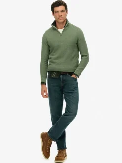 Superdry Green Cotton Texture Half-Zip Jumper