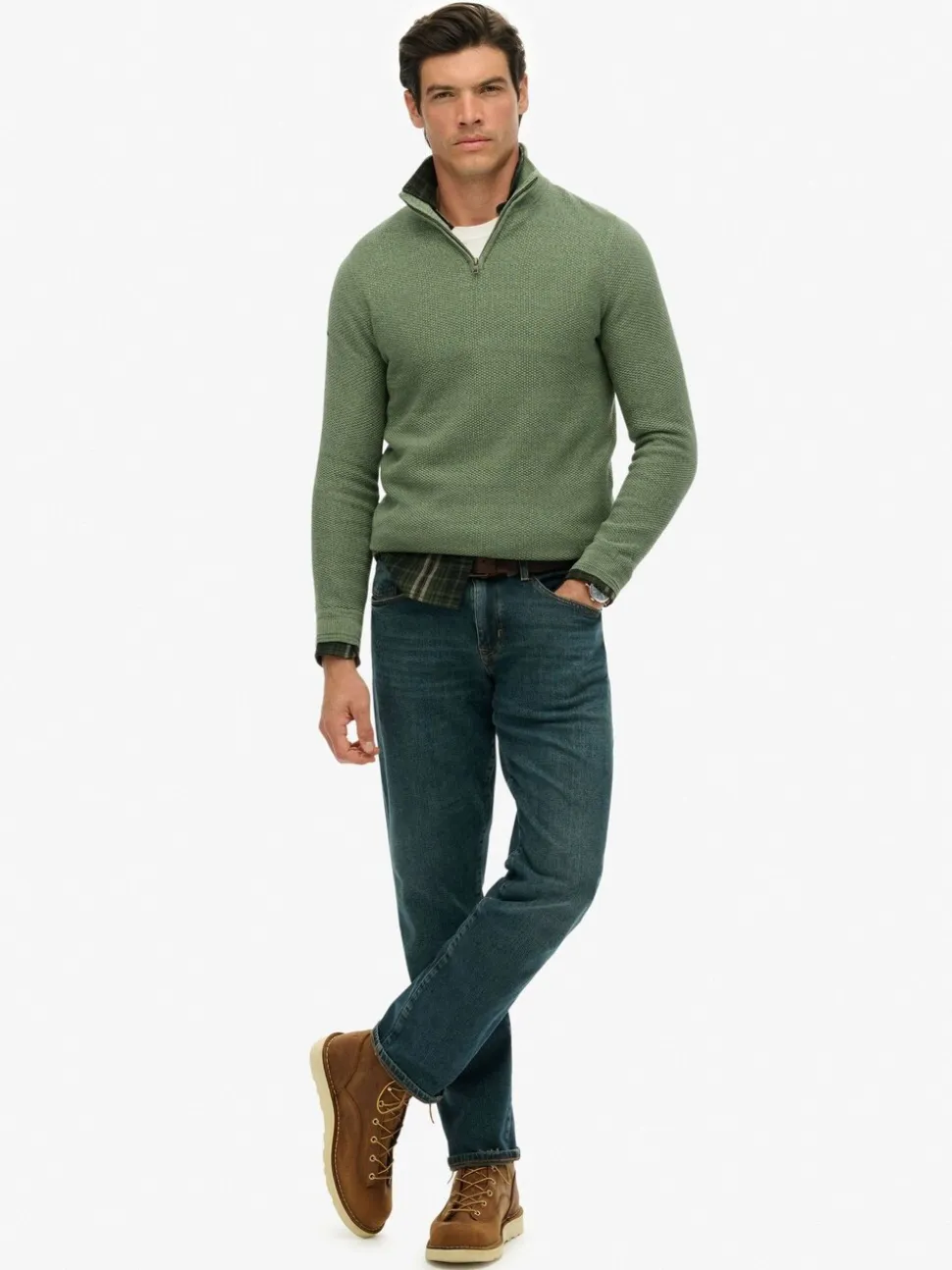 Superdry Green Cotton Texture Half-Zip Jumper