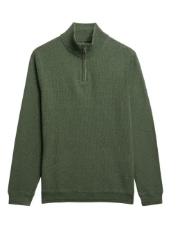 Superdry Green Cotton Texture Half-Zip Jumper