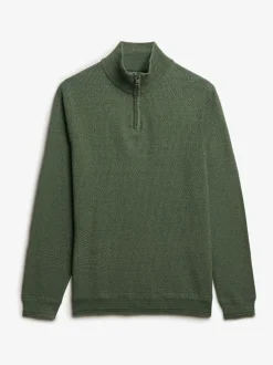 Superdry Green Cotton Texture Half-Zip Jumper