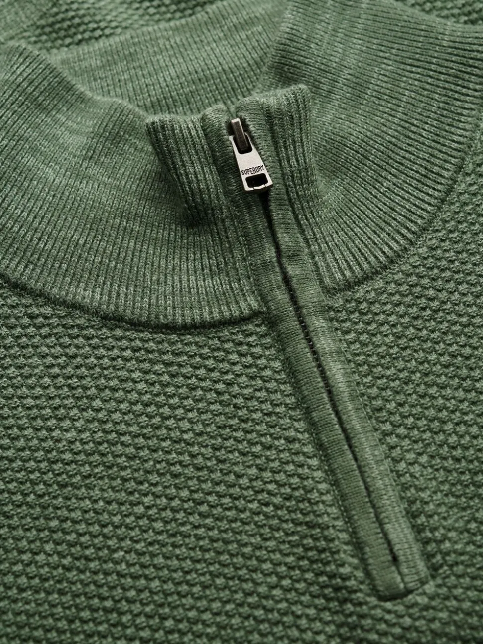 Superdry Green Cotton Texture Half-Zip Jumper