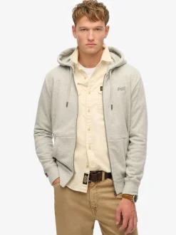 Superdry Grey Essential Logo Half Brushed Zip Hoodie