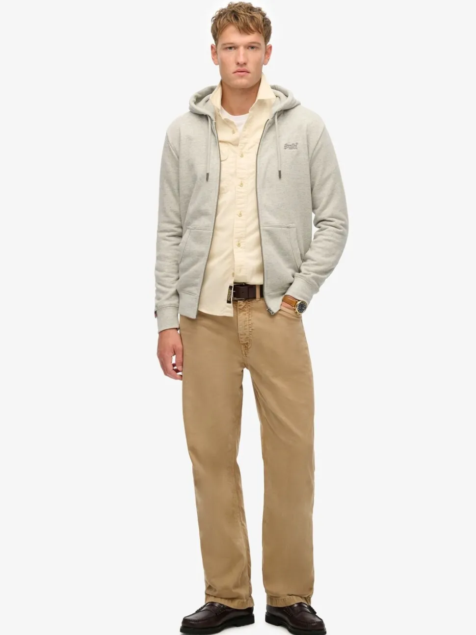 Superdry Grey Essential Logo Half Brushed Zip Hoodie