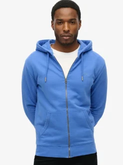 Superdry Light Blue Essential Logo Half Brushed Zip Hoodie