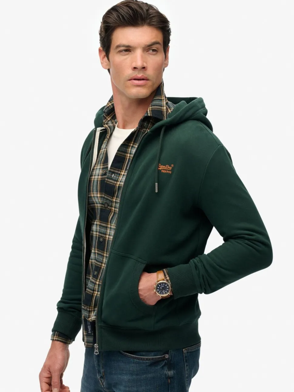Superdry Olive Green Essential Logo Half Brushed Zip Hoodie