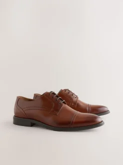 Tan Brown Derby Toe Cap Shoes