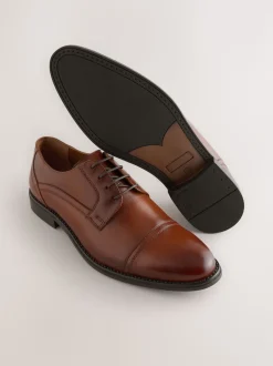 Tan Brown Derby Toe Cap Shoes