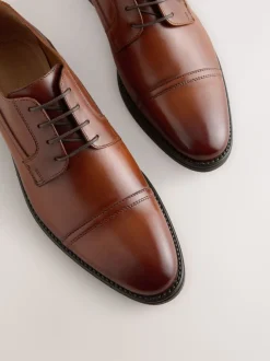 Tan Brown Derby Toe Cap Shoes