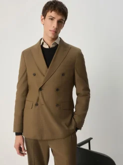 Tan Brown Double Breasted Suit Jacket