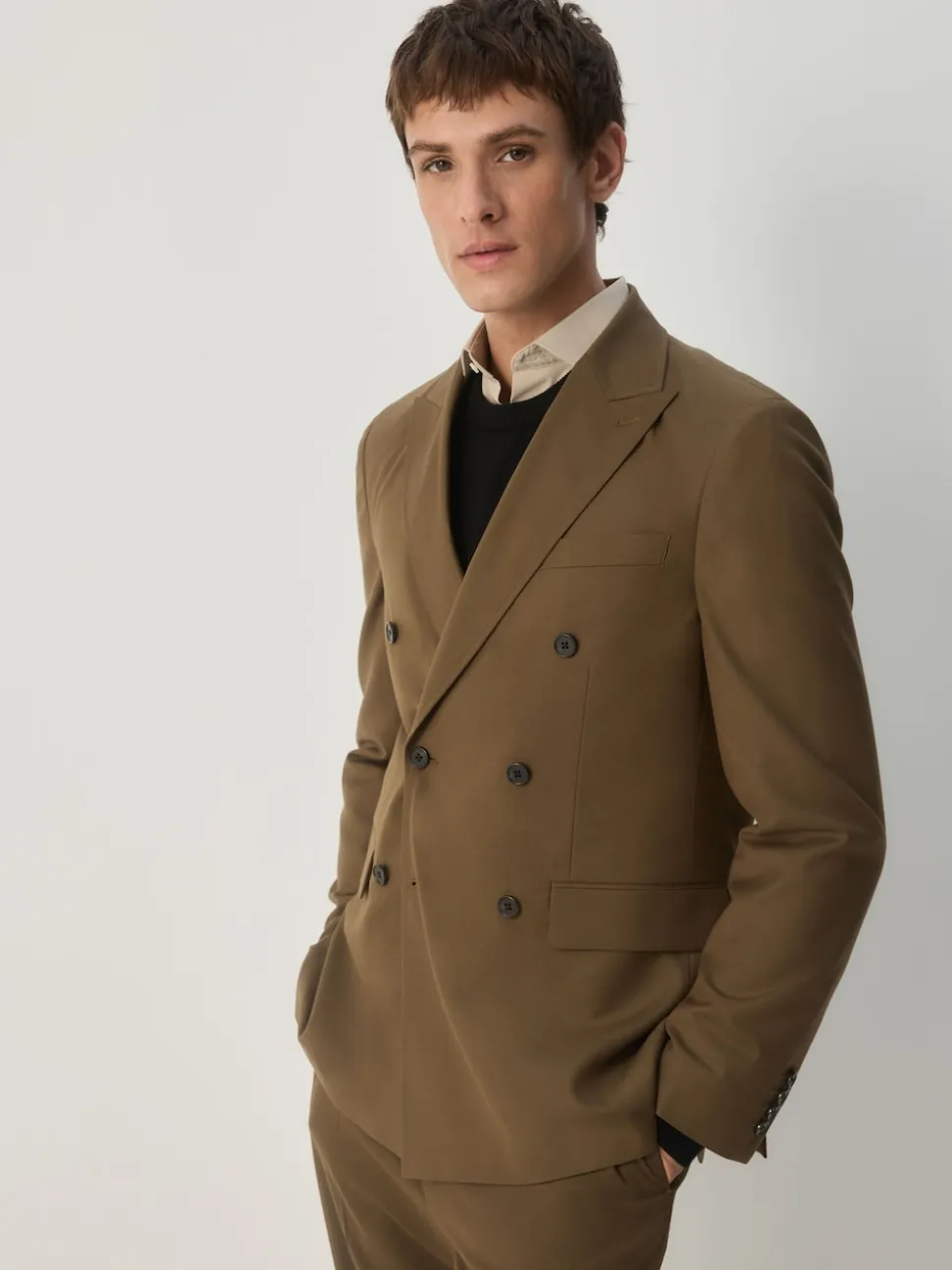 Tan Brown Double Breasted Suit Jacket