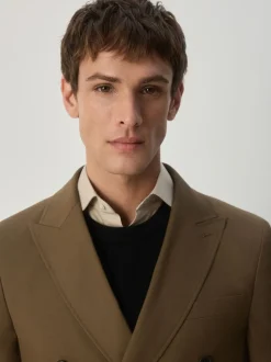 Tan Brown Double Breasted Suit Jacket