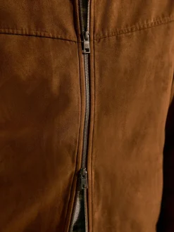 Tan Brown Faux Suede Harrington Jacket