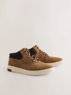 Tan Brown Knitted Collar Ankle Boots