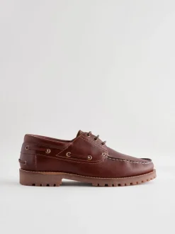 Tan Brown Leather Cleated Boat Shoes