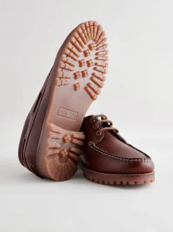 Tan Brown Leather Cleated Boat Shoes