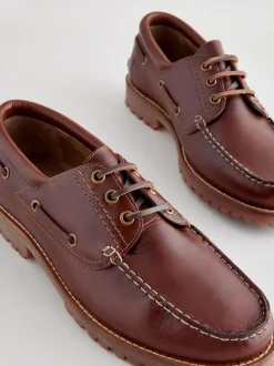 Tan Brown Leather Cleated Boat Shoes