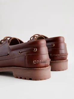 Tan Brown Leather Cleated Boat Shoes