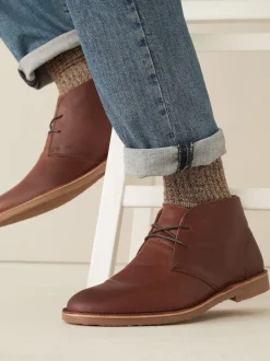 Tan Brown Leather Desert Boots