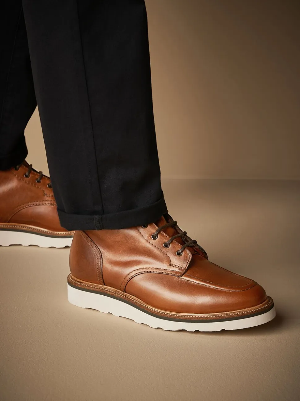 Tan Brown Leather Sanders for Next Apron Wedge Boots