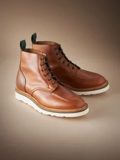 Tan Brown Leather Sanders for Next Apron Wedge Boots