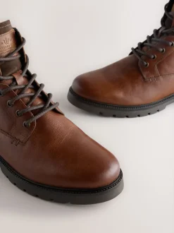 Tan Brown Leather Zip-Up Borg Lined Boots