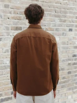 Tan Brown Long Sleeve Garment Dyed Oxford Shirt