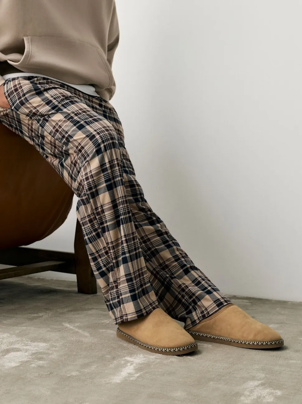 Tan Brown Microsuede Taped Mule Slippers
