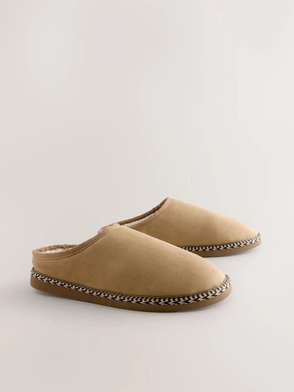 Tan Brown Microsuede Taped Mule Slippers