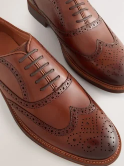 Tan Brown Oxford Wingcap Leather Shoes