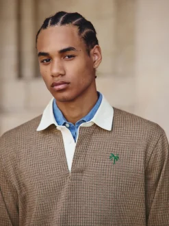 Tan Brown Puppytooth Rugby Shirt