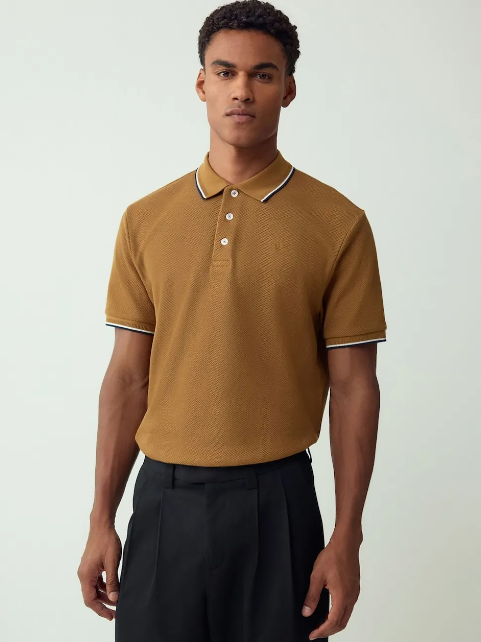 Tan Brown Regular Fit Short Sleeve Tipped Polo Shirt