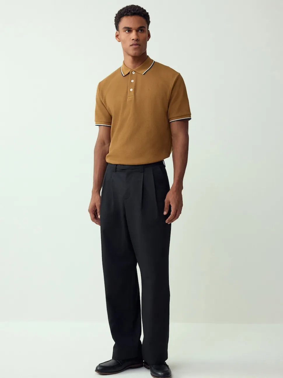 Tan Brown Regular Fit Short Sleeve Tipped Polo Shirt