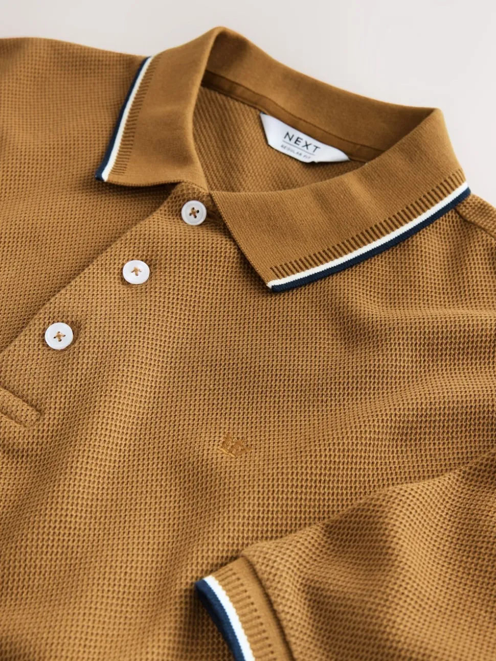 Tan Brown Regular Fit Short Sleeve Tipped Polo Shirt