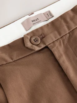 Tan Brown Relaxed Tapered Fit Twin Pleated Stretch Chinos Trousers