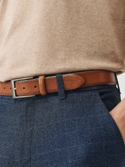 Tan Brown Signature Leather Brogue Belt