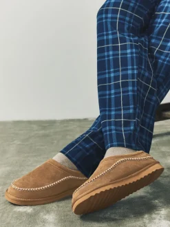Tan Brown Signature Suede Stitch Detail Slippers