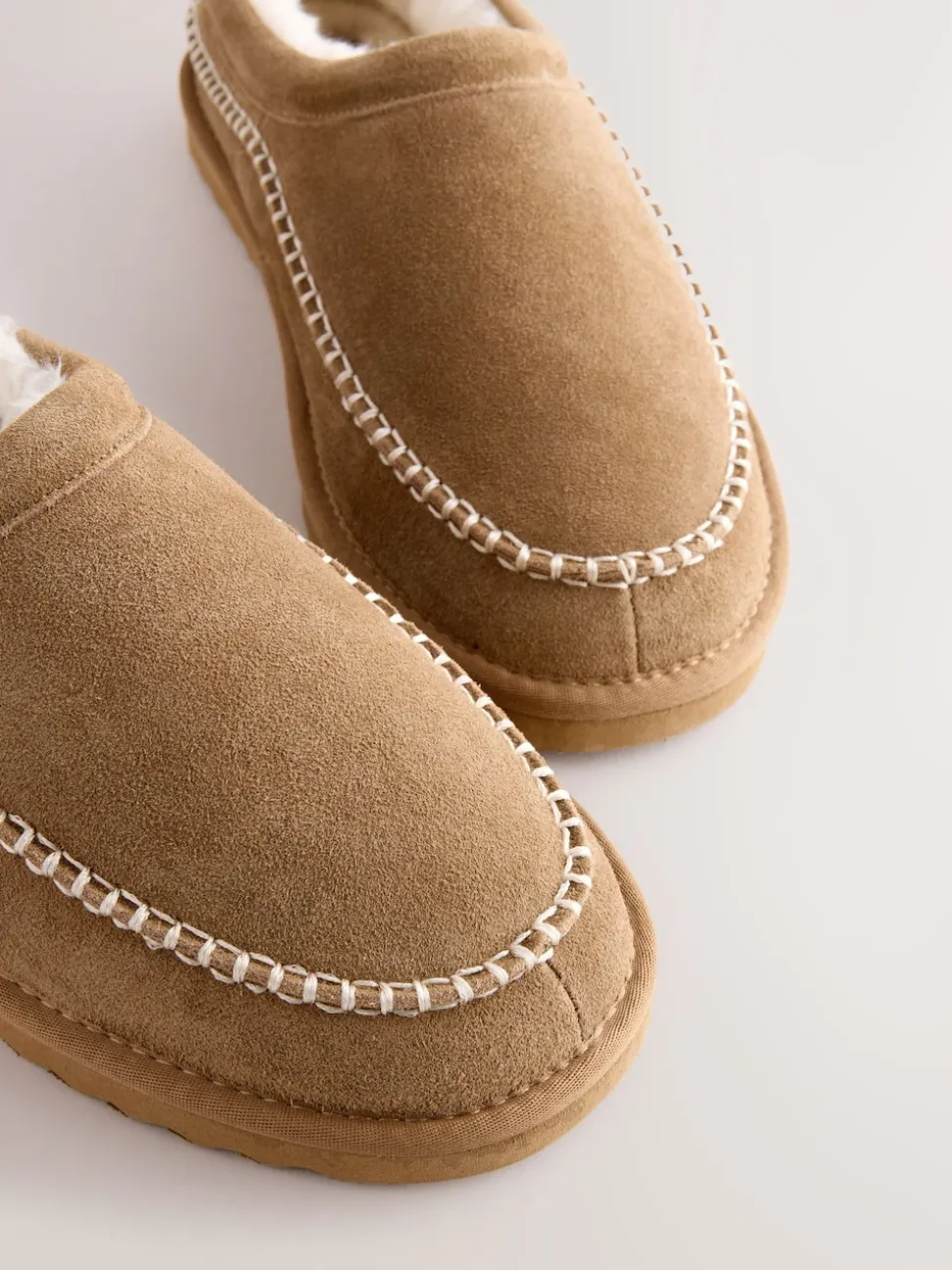 Tan Brown Signature Suede Stitch Detail Slippers