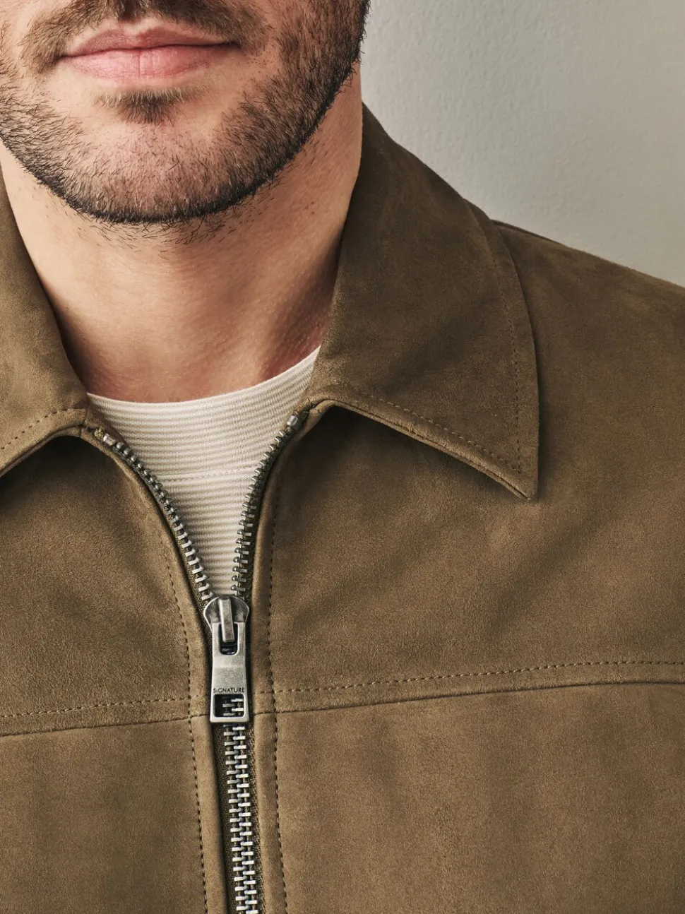 Tan Brown Signature Suede Zip Through Shirt Jacket