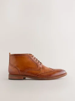 Tan Brown Smart Brogue Leather Boots