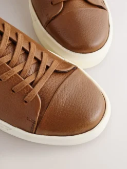 Tan Brown Smart Casual Toe Cap Leather Longline Trainers