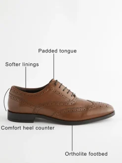 Tan Brown Standard Fit Leather Oxford Brogue Shoes
