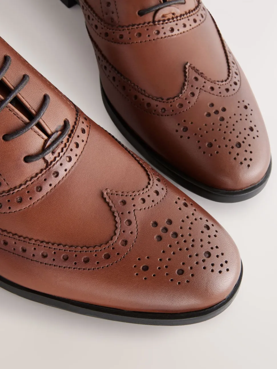 Tan Brown Standard Fit Leather Oxford Brogue Shoes