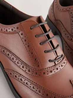 Tan Brown Standard Fit Leather Oxford Brogue Shoes