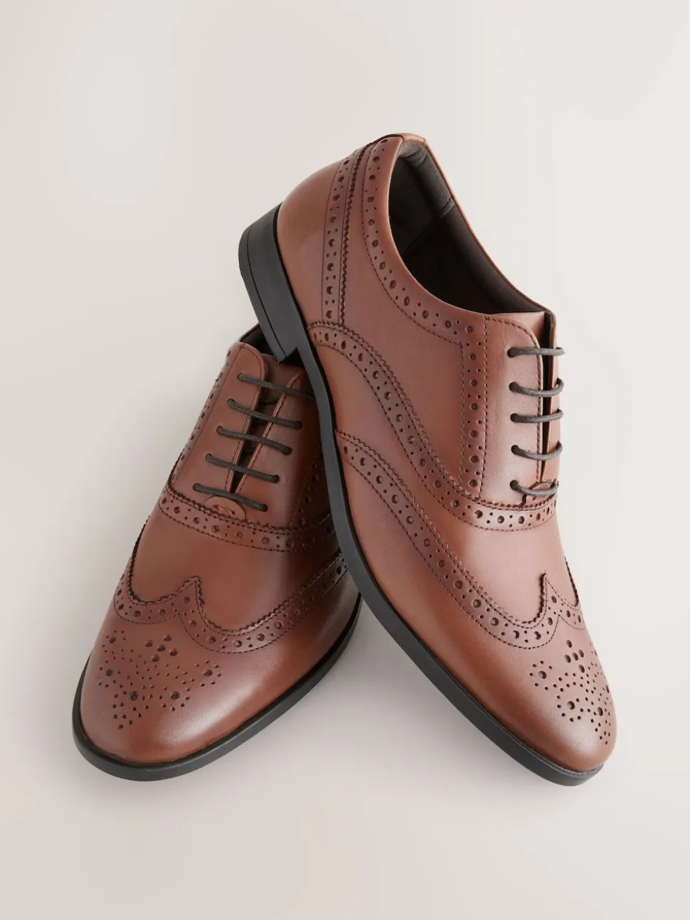 Tan Brown Standard Fit Leather Oxford Brogue Shoes