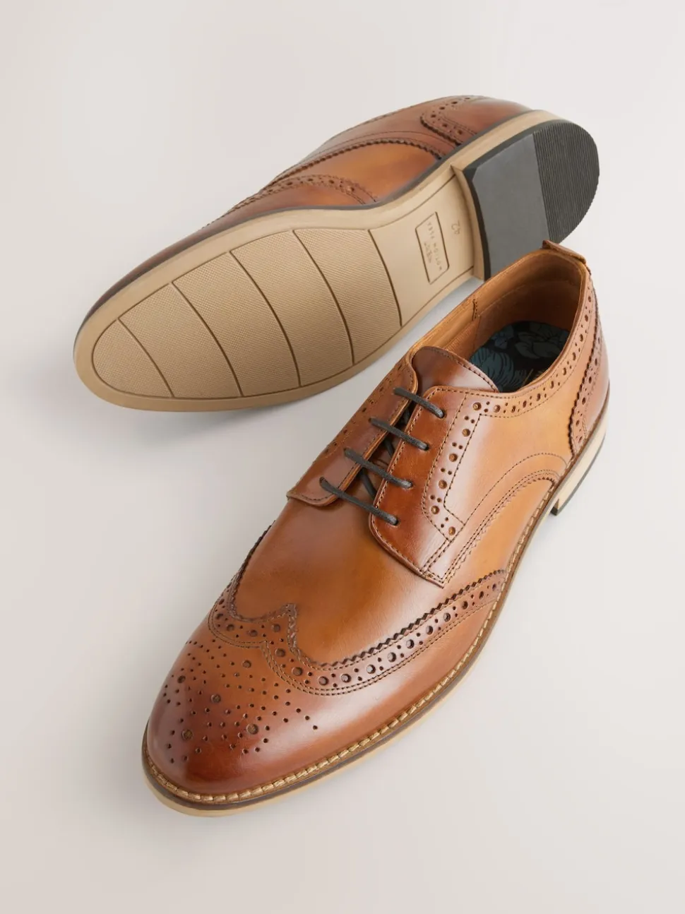 Tan Brown Standard Fit Leather Contrast Sole Brogue Shoes