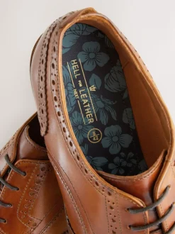 Tan Brown Standard Fit Leather Contrast Sole Brogue Shoes