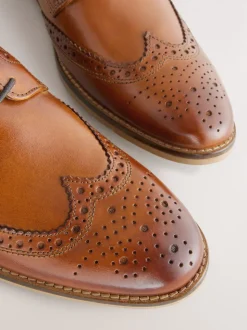 Tan Brown Standard Fit Leather Contrast Sole Brogue Shoes