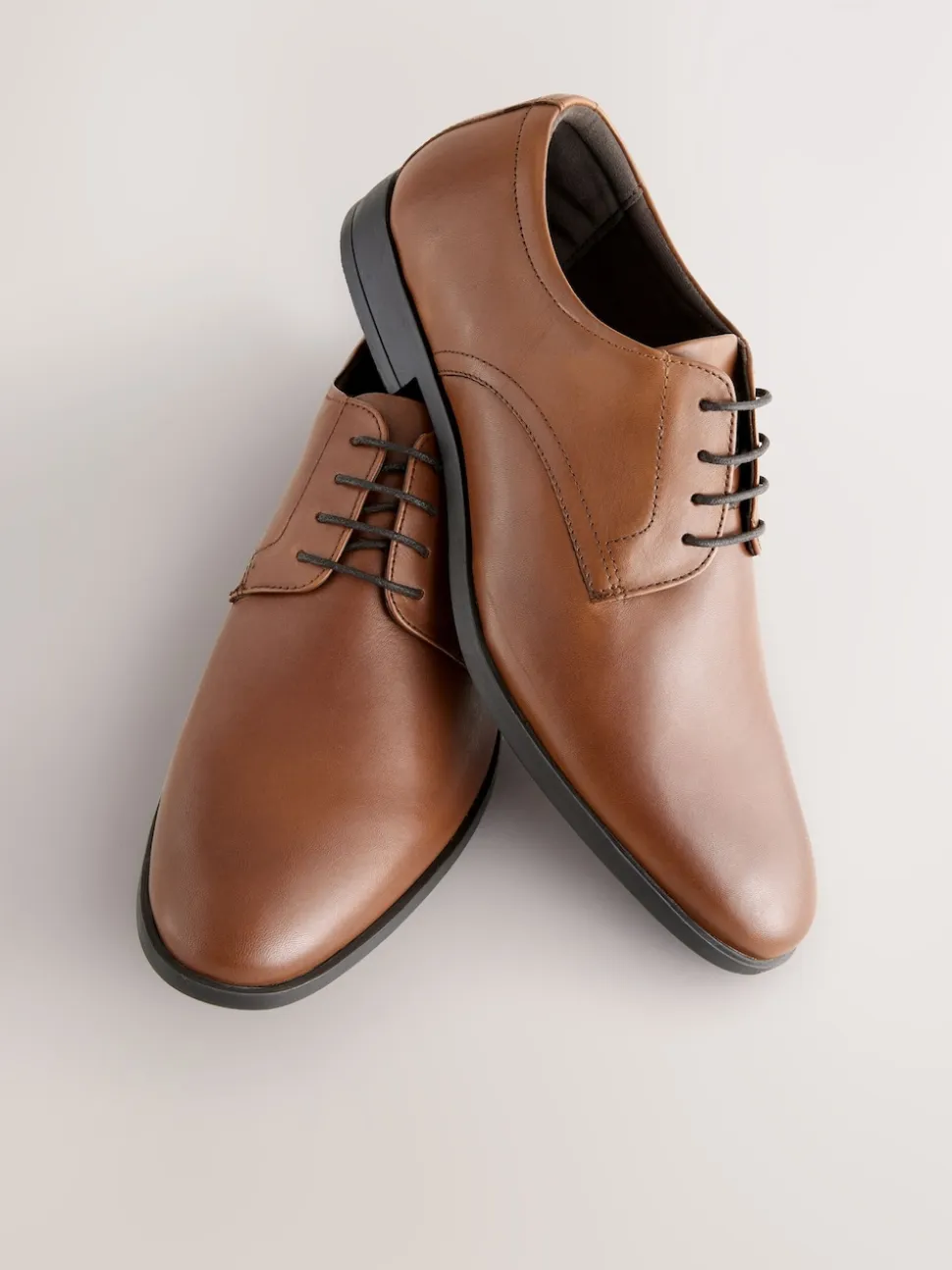 Tan Brown Standard Fit Leather Plain Derby Shoes